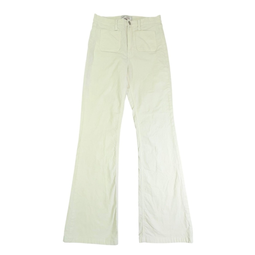 Gap Corduroy Pants Women 27/4L Cream 70s Flare High Rise Long Off White